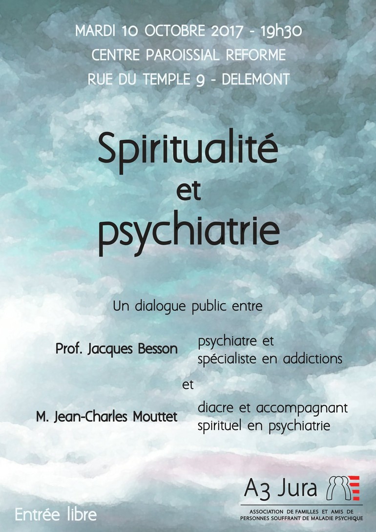 Affiche dialogue public sur le thème Psychiatrie et spiritualité