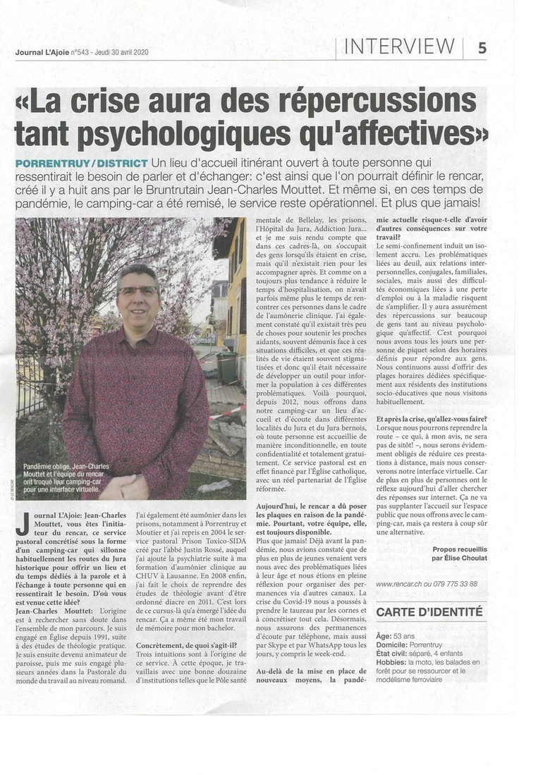 Journal l'Ajoie 30 avril 2020